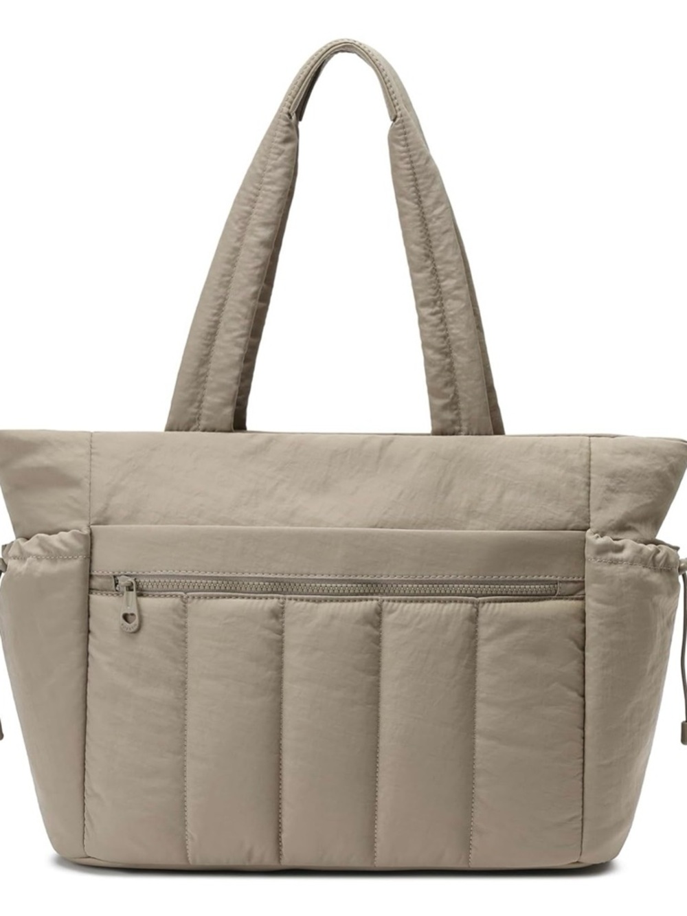 Puffer Tote Bag in Taupe - Women's Shoulder Bag Work Laptop Suitcase Sleeve